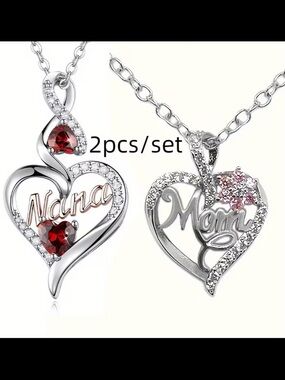 Mother’s Day gift 💝 ‘Nana' and 'Mom' Heart Pendant Necklace Set